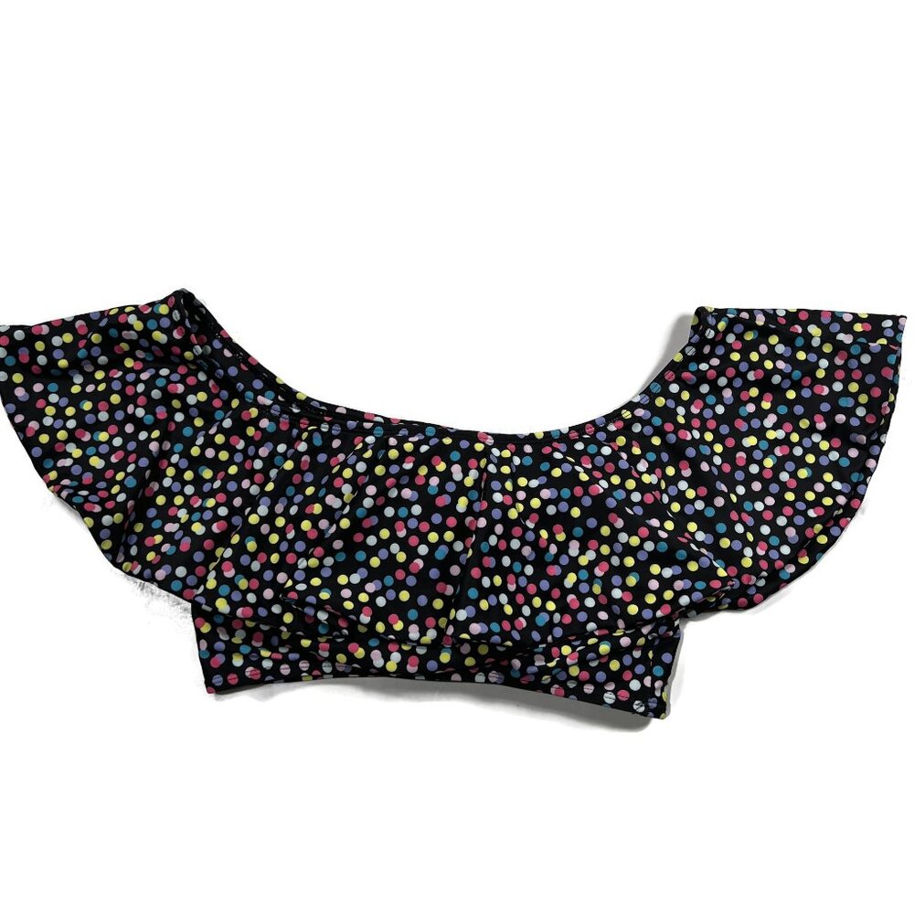 New Kingdom‎ & State Polka Dot Bikini Top Black Medium Ruffle Swimsuit NWT